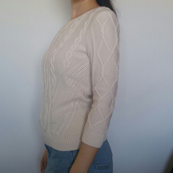 Vintage Ann Taylor Cream Cable Knit Sweater - Picture 4 of 9